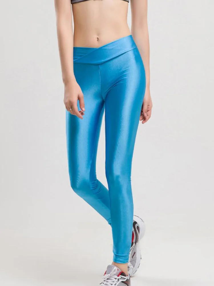 YSDNCHI Exercise Pants High Stretch Fitness Fluorescent Candy Color Push Up Leggings Women Elastic V Waist Leggins