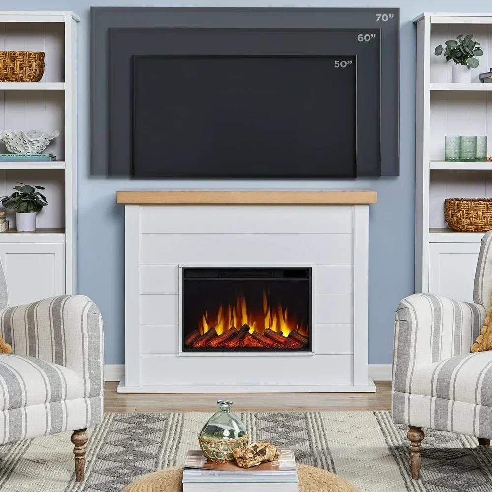 Marshall 49" Slim Electric Fireplace with Mantel for Living Room or Bedroom, Replaceable Fireplace Insert Heater, Realistic Log 5