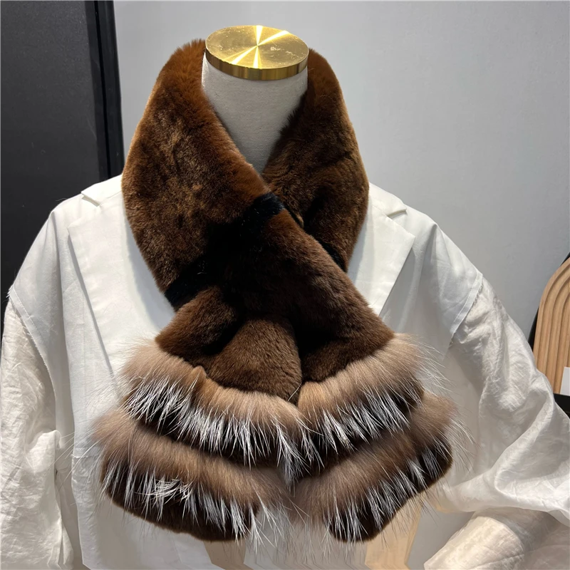 Mode Frauen Winter Echt Rex Kaninchen Pelz Schal Dame Warme Weiche Volle Plätzchen Pelz Wraps Hals Wärmer – Detail 18