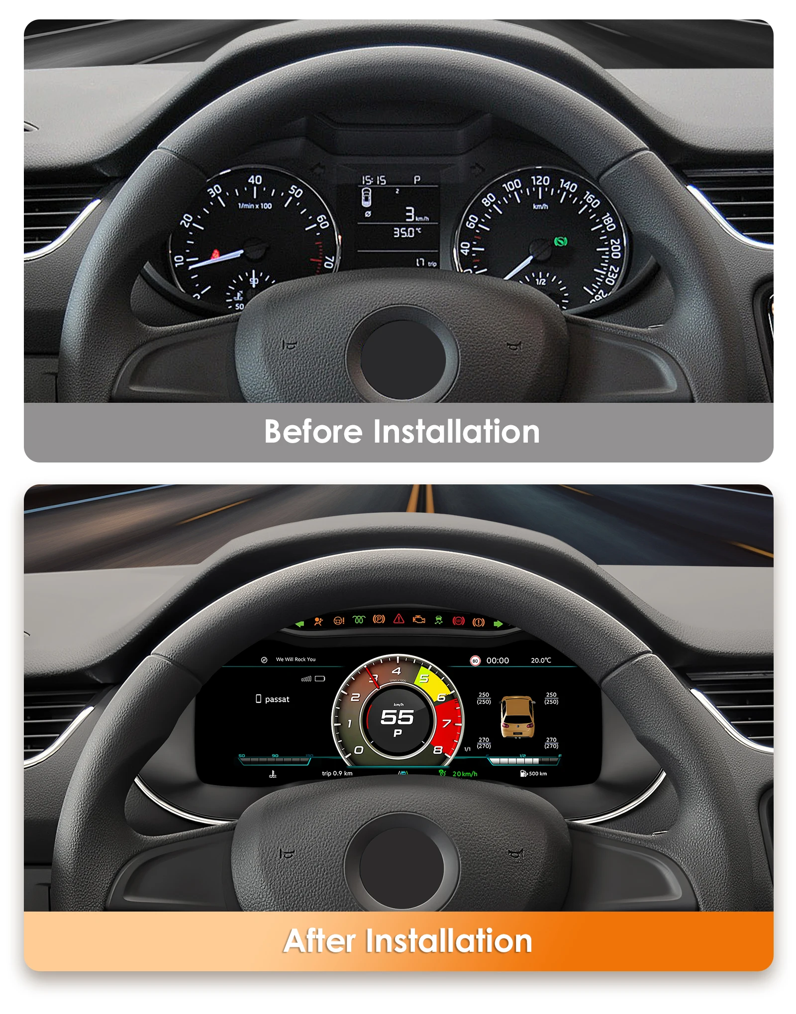 Panel de Instrumentos Digital para Skoda Octavia MK3 2014-2020, Cabina Virtual, Velocímetro, Panel de Control, Carplay, Android Auto, Pantalla LCD de 12.3 Pulgadas 2