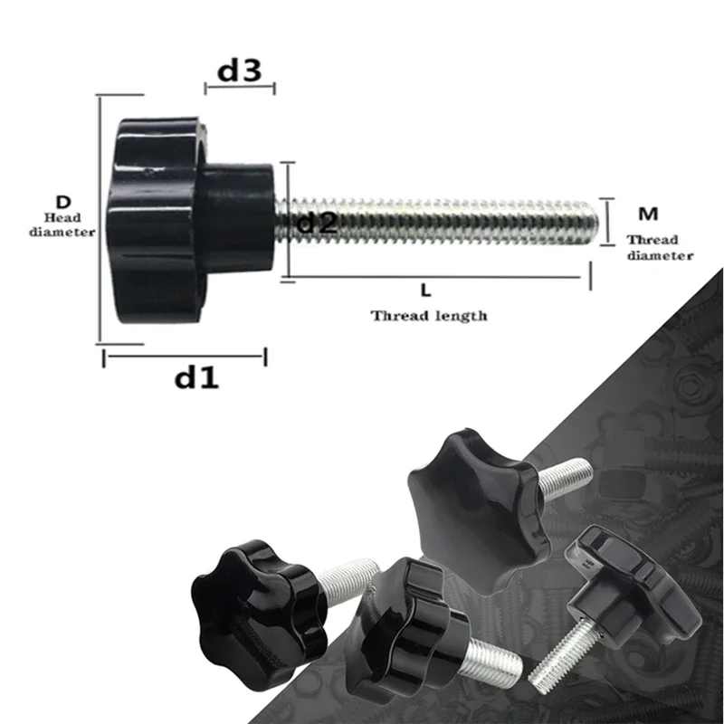 Hex Star Knob Male Thread Clamp Knob Screws 5pcs/10pcs M4/M5/M6/M8/M10 Hand Tighten Release Screws Head diameter 25mm 32mm 38mm