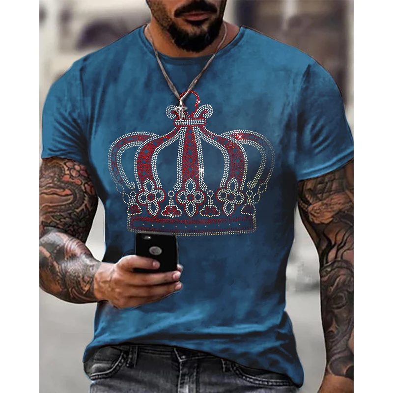 

High Quality Fashion Men's Clothing Oversized Tee y2k Honour Rhinestone Designer Short Sleeve Top Moto Casual Street T-Shirt New
