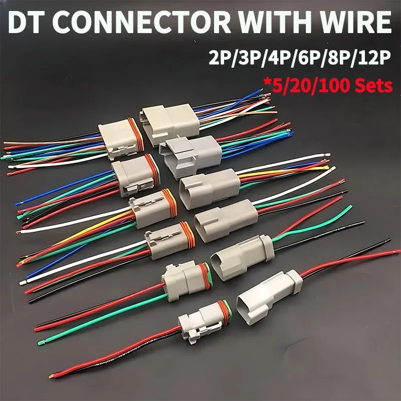 Dt-conector Impermeável Macho e Fêmea 18awg Fio de 15cm Dt06 Dt042 12 p Conjuntos 20 100 Conjuntos