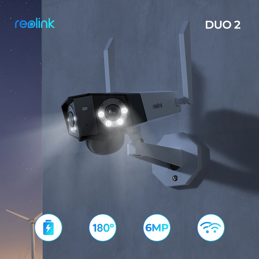 Reolink Duallens Wifi Camera 6mp Solar Battery Powered 180° Wide View