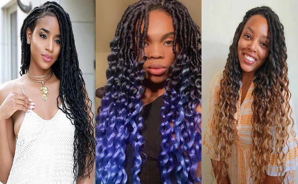 14-inch synthetic (35.5 cm) goddess crocheted hair 1 piece with new soft faux crocheted deep wave pre-loop extensions for women