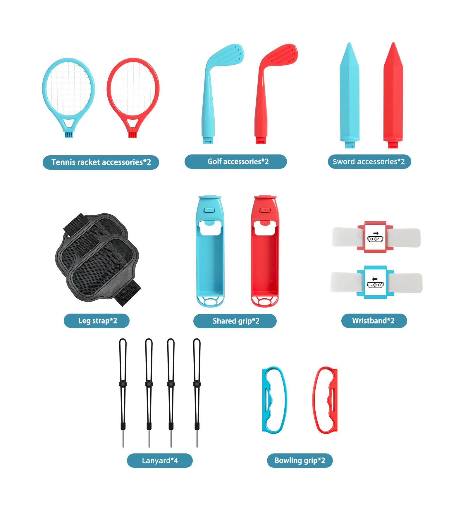 Kit di accessori 18 in 1 per giochi sportivi Switch per Switch Gioco per feste in famiglia Accessori sportivi Pacchetto Inside Racchette da tennis/Go - Image 4