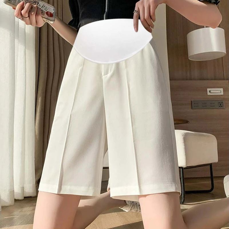 Léto těhotná ženy šortky led hedvábí šaty kalhot knee-length přímo wide-legged kalhoty úřad paní elegantní šortky M-4XL