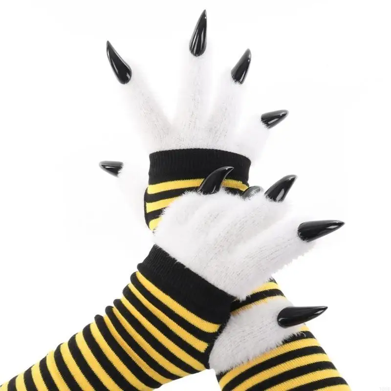 Kunstpelze Katzen Krallenhandschuhe Therians Pfoten Plüsch Fursuit Pfoten Halloween Cosplay Kostüm Tier Füchse Pfoten Fäustling – Detail 2