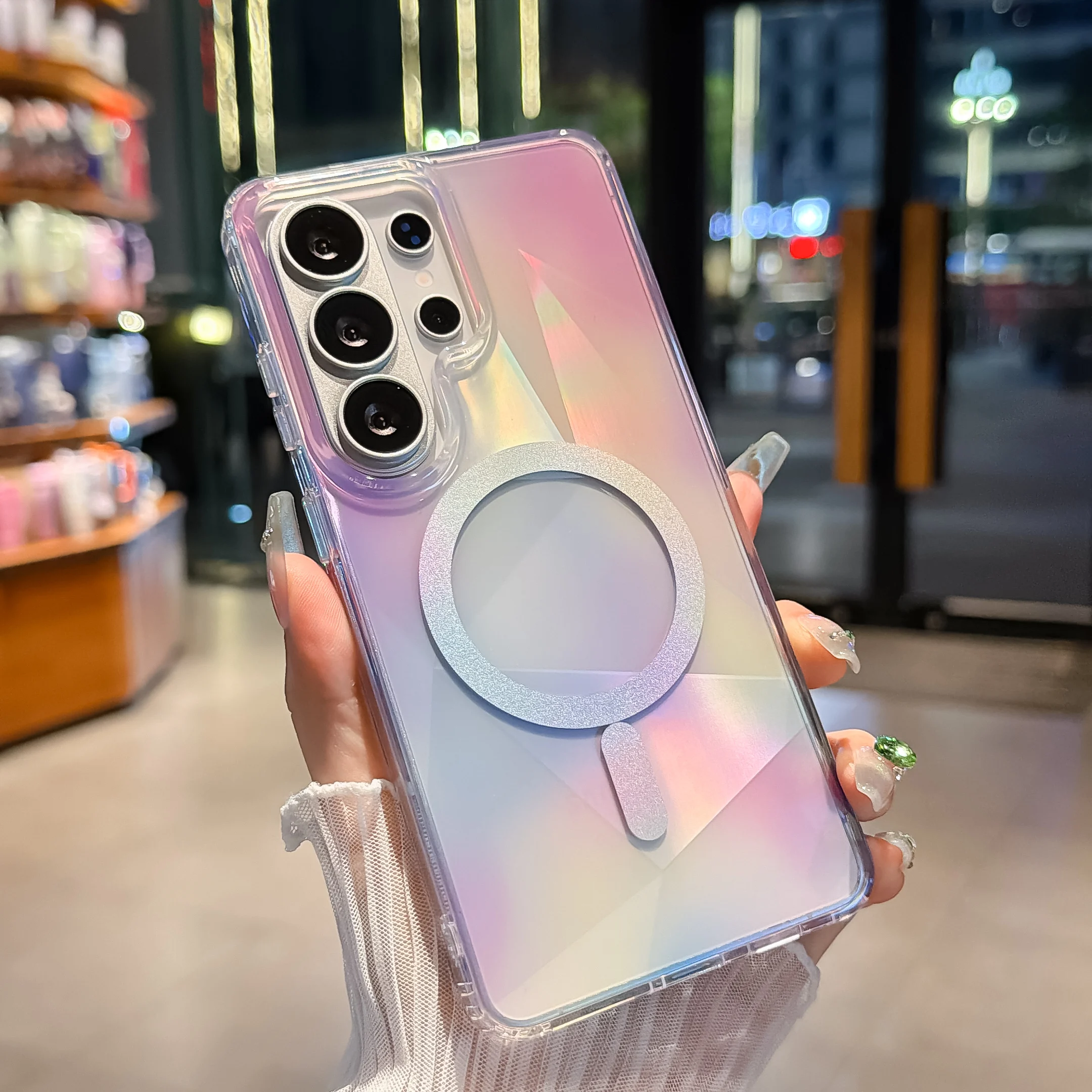Neon Laser Gradient Geometrical Pattern Clear Magnetic Phone Case