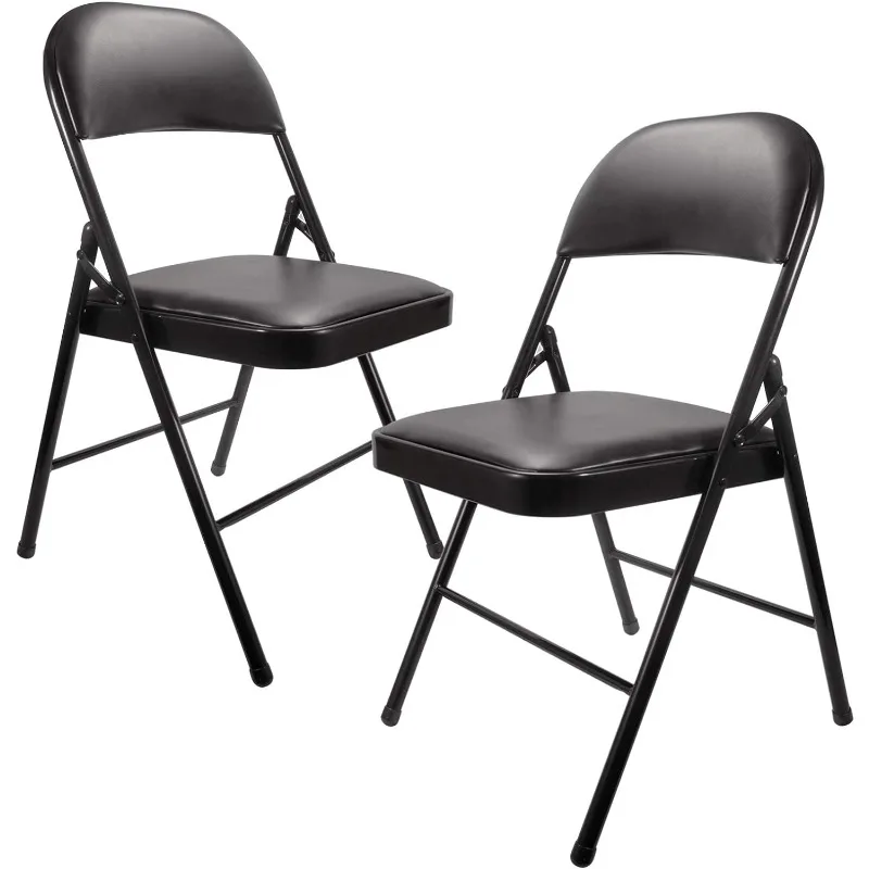 Folding Chairs with Padded Seats, Black Metal Folding Chairs Set, Portable Foldable Chair Comfortable Chair