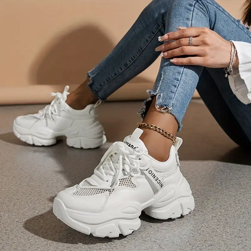

Women's Breathable Mesh Platform Sneakers, Comfortable Low Top Lace Up Shoes, Women's Fashion Walking Shoes