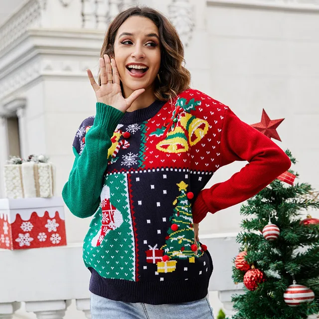 Women Sweaters Cardigan Short Snowflake On Christmas Tree With Bells Knitted Chest Cashmere Sweater Top Ropa En Promocion Mujer 1