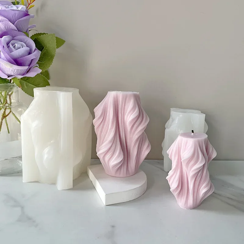3D Wavy Striped Column Silicone Candle Molds DIY Geometric Irregular Rotating Ball Crafts Gypsum Resin Mold Handmade Soap Making aromatherapy candle mold,silicone mold,silicone candle molds,silicone candle mold,cylindrical candle mold,candle mold,beeswax mold