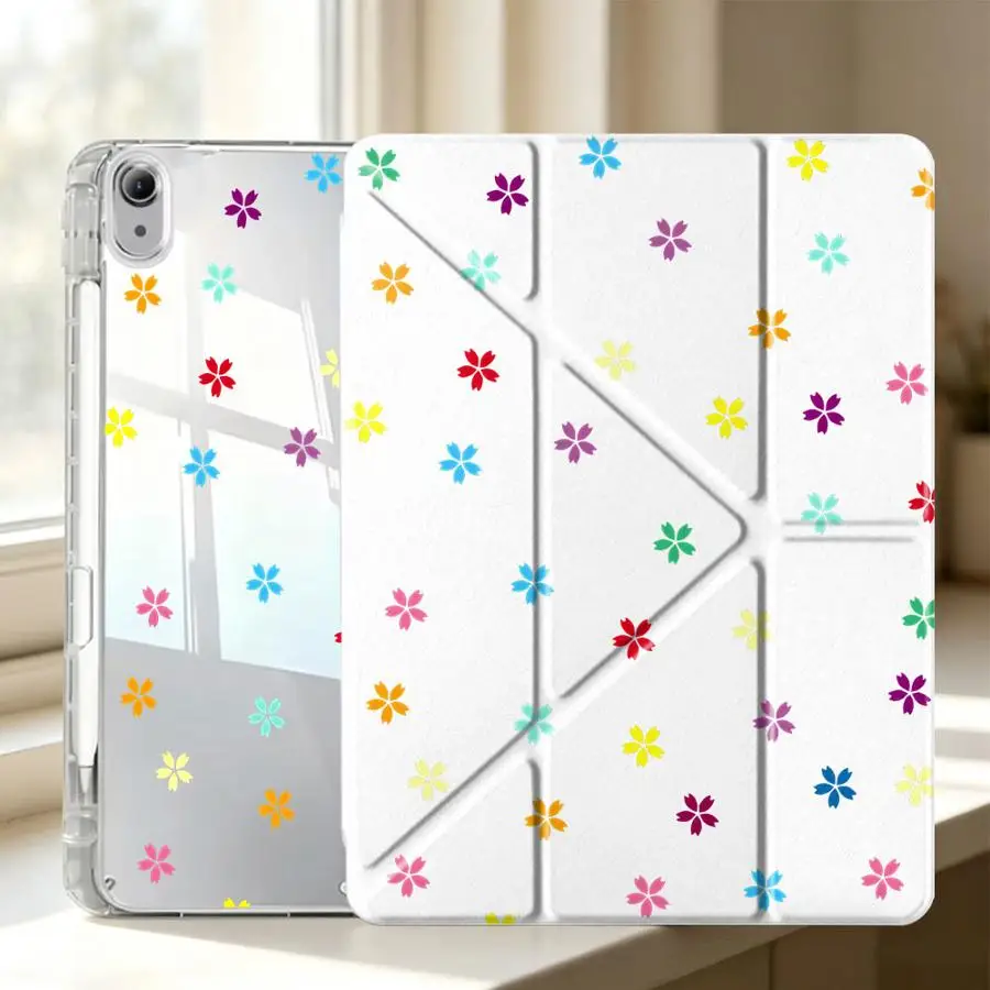 Rainbow Flower Tablet Case with Pen Slot - Vibrant Protective Cover