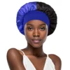 Women's Satin Solid Wide-brimmed Sleeping Hat Unisex Color-block Head Wrap Elastic Band Cap Hair Care Bonnet Night Hat 3