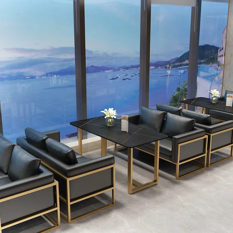 Factory Restaurant And Cafe Furniture Modern Stylish Black Leather Booth Seating Sofas And Table Sets