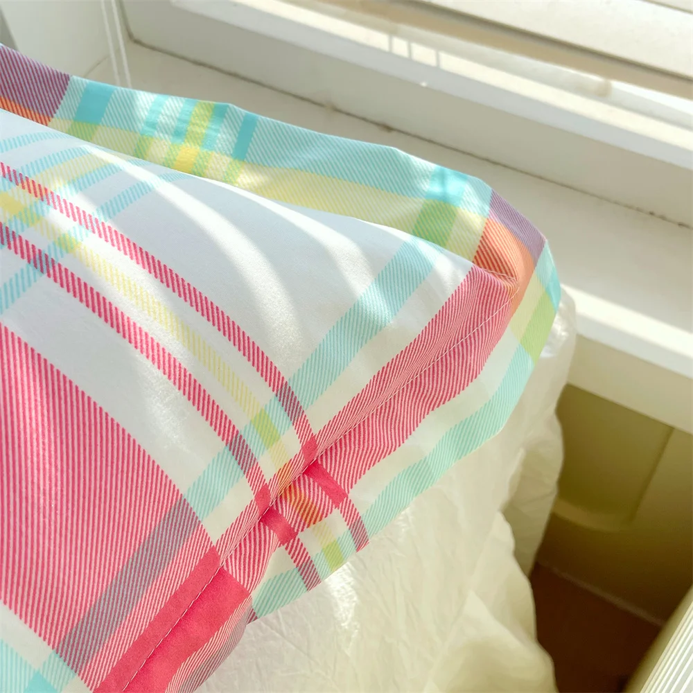 뉴 그리드 컬러 워시드 더블 롱 베개커버, 커플 베개커버 48*100cm, 120cm, 150cm, 180cm (심 없음)