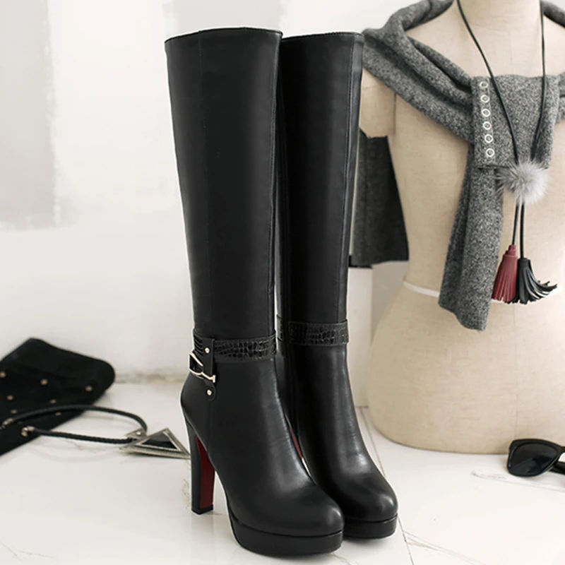 Women's High Boots Winter Platform Heeled High Knee Boot Female Fashion Buckle Zipper Long Tall Shoes Ladies Women Knee Boots