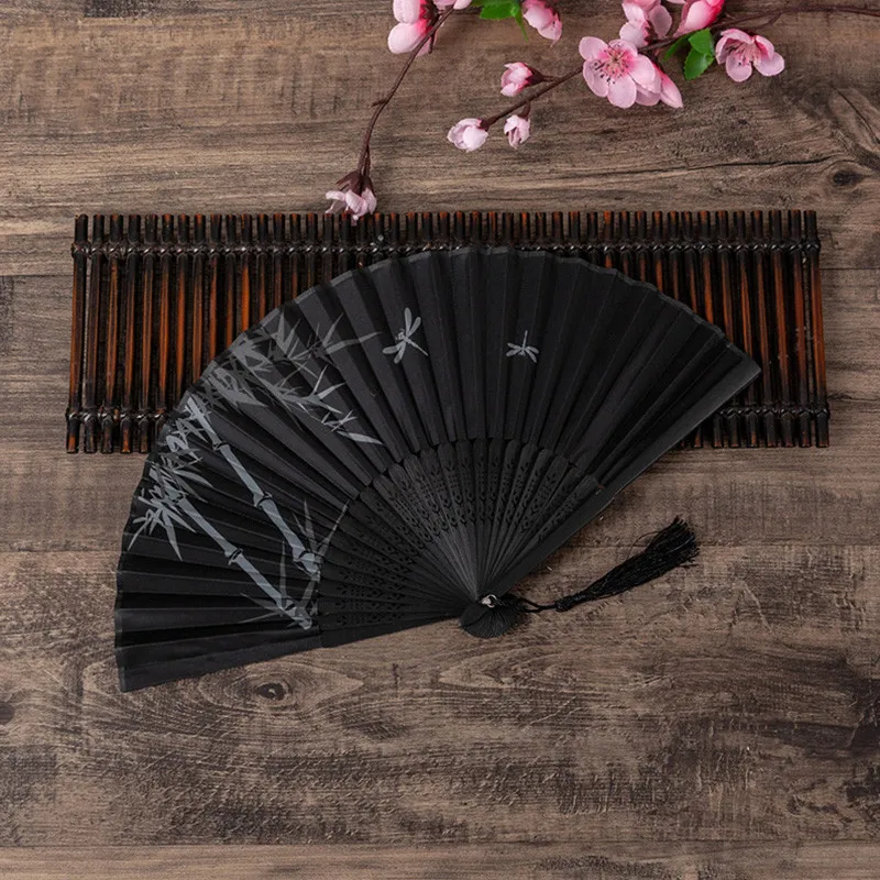 1PC Vintage Chinese Style Folding Fan Bamboo Cloth Fan Creative Home Decor Ornaments Dance Hand Party Performance Props