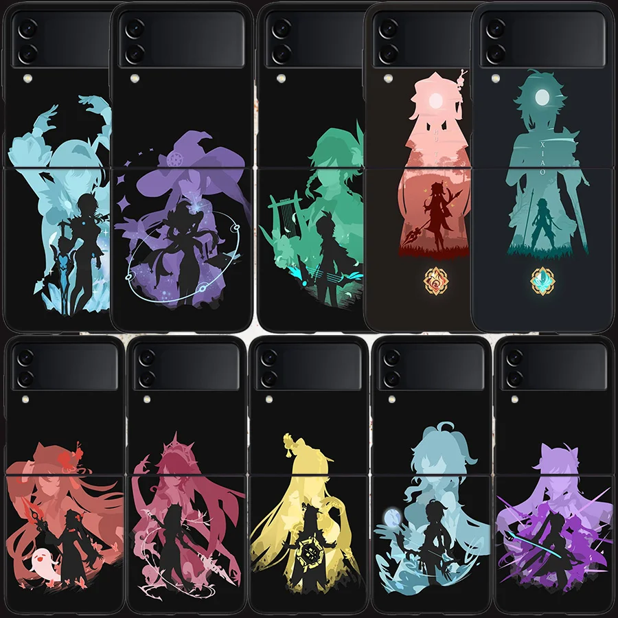 Nuova Custodia Genshin Impact Per Samsung Galaxy Z Flip 3 Flip 5 4 5G Cover Rigida Nera Per Cellulare Samsung Z Flip 5 5G Luxury Pc Shell