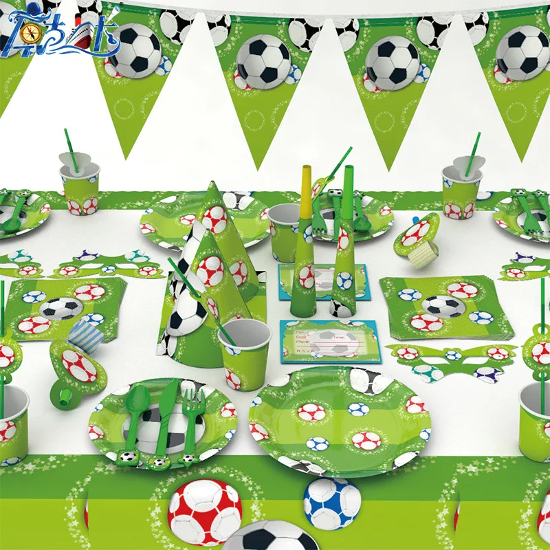 

Football Theme Disposable Tableware Set Sport Boy Birthday Party Baby Shower Balloon Cake Decor Supplies Soccer Pattern Banner