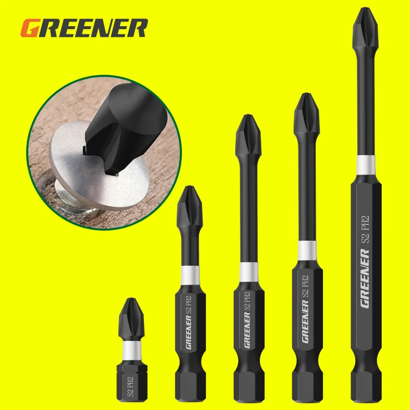 Greener 25 50 70 90 150mm Strong Magnetic Batch Head Cross High Hardness Hand Drill Bit Screw Electric Screwdriver Set