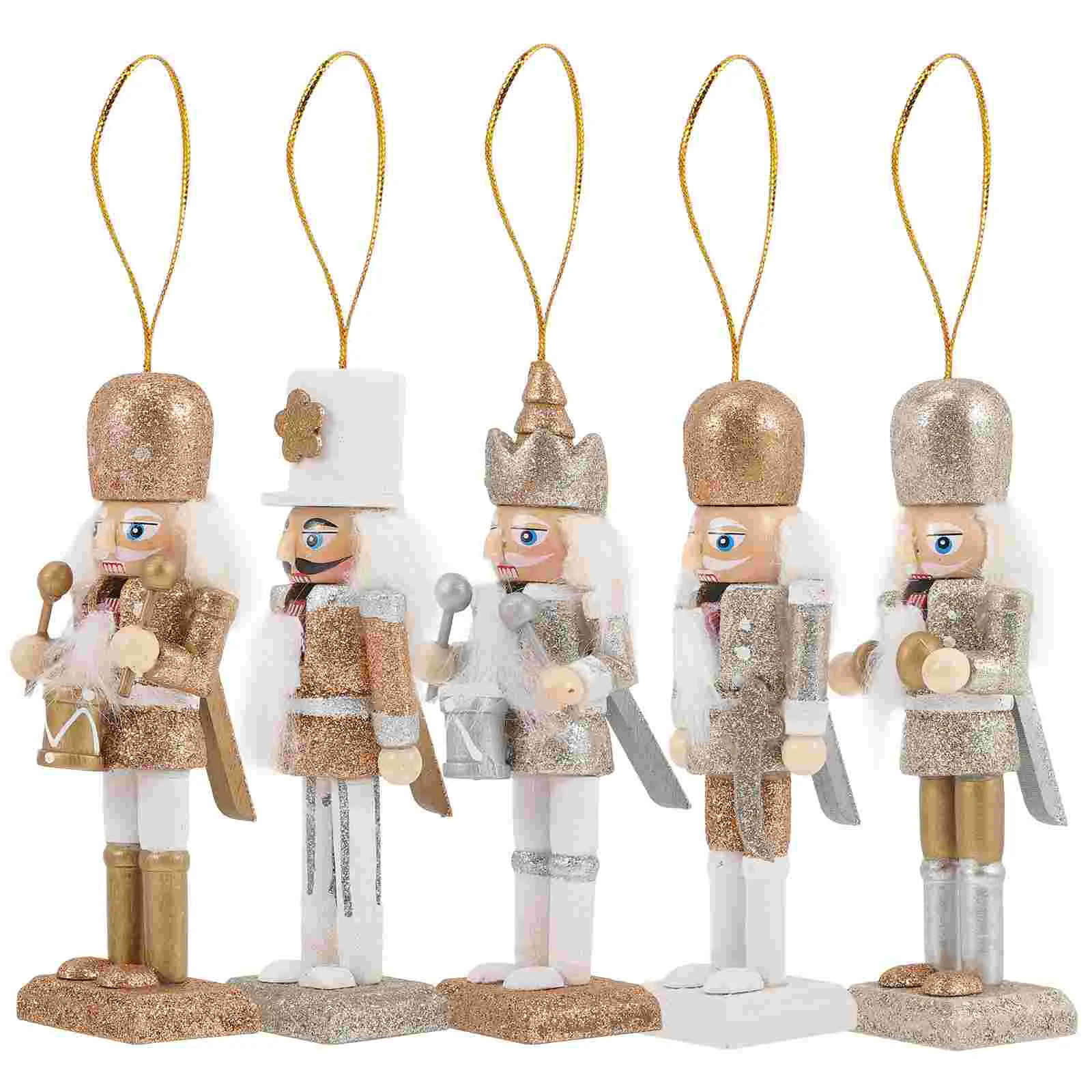 

5 Pcs Nutcracker Xmas Decorations Desktop Puppets Hanging Nutcrackers Craft Ornaments Holiday Wood