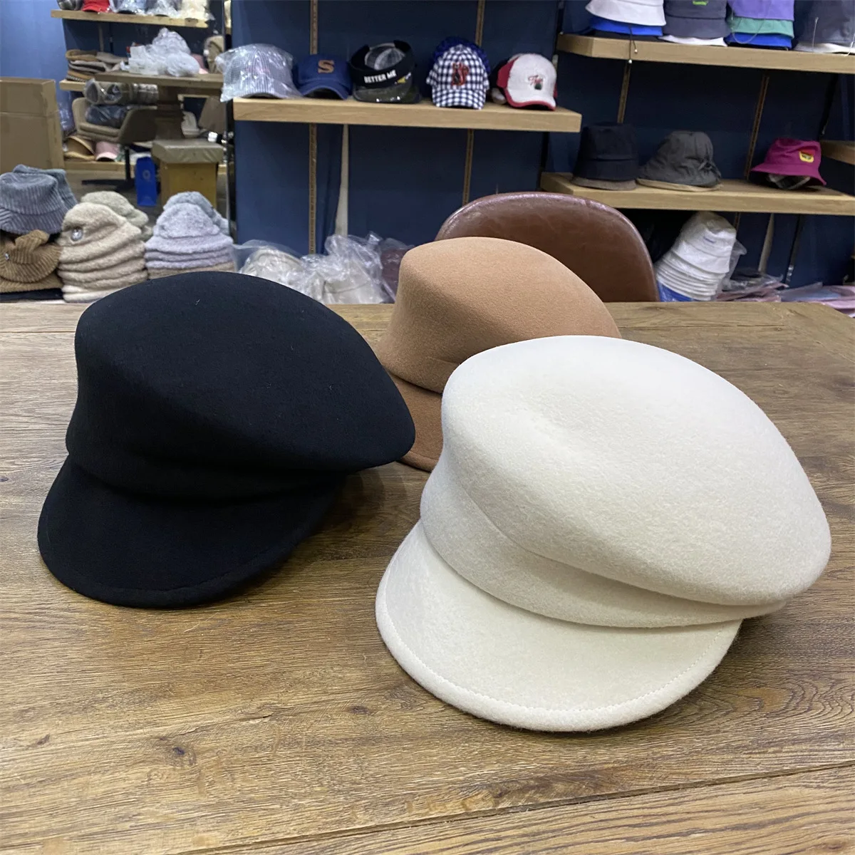 

202309-2508937-ye-xuxu japan dropshipping winter wool felt solid fold leisure lady Octagonal hat women visors cap