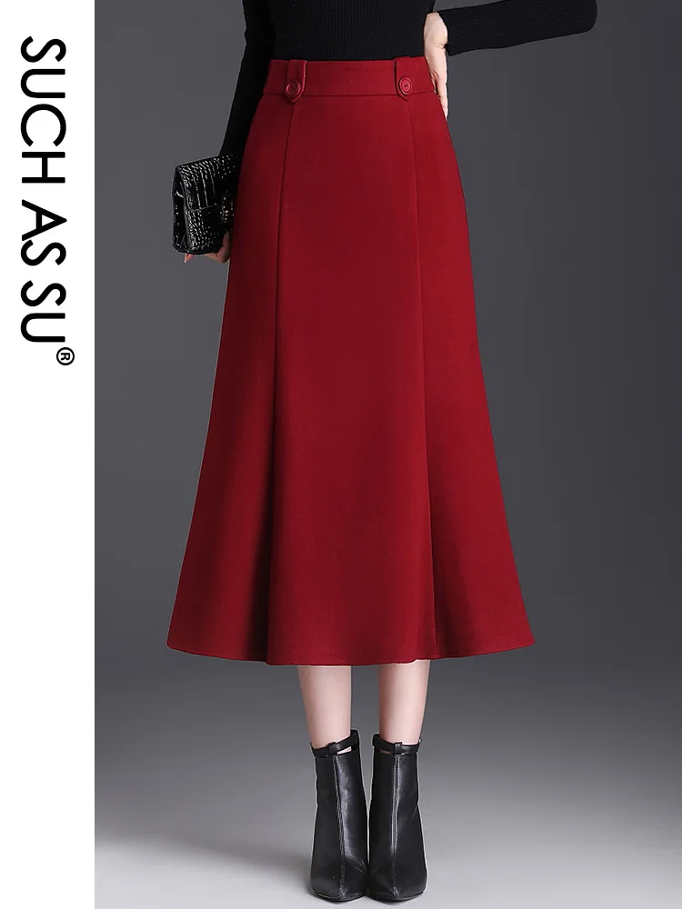 Autumn Winter Women'S Black Red Skirts Button High Waist Ladies Mermaid S-3XL Size Mid-Long Sexy Ruffle Skirt Female 7362