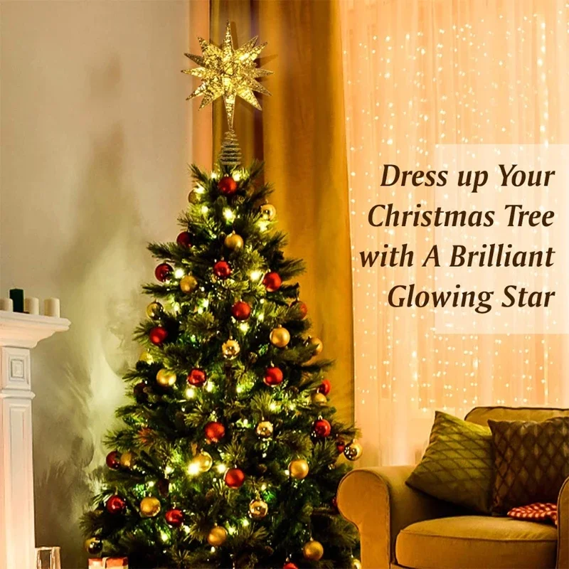 Description Picture 6 of itemChristmas Tree LED Star Tree Topper Battery Operated Treetop Decoration Hanging Xmas Decoration  Christmas Ornament Topper Star