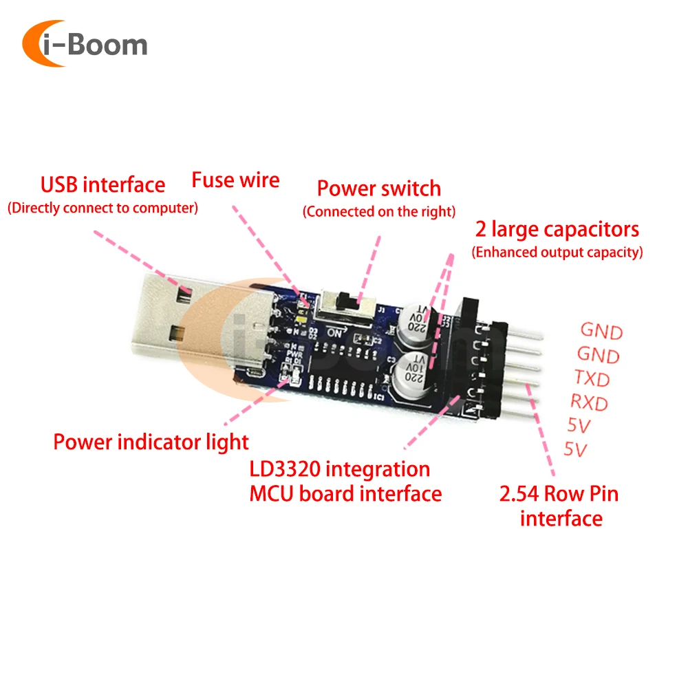 

3PC/Lot USB To TTL CH340C Module STC Microcontroller Download Adapter With Indicator and Power Switch On-Board Fuse Protection