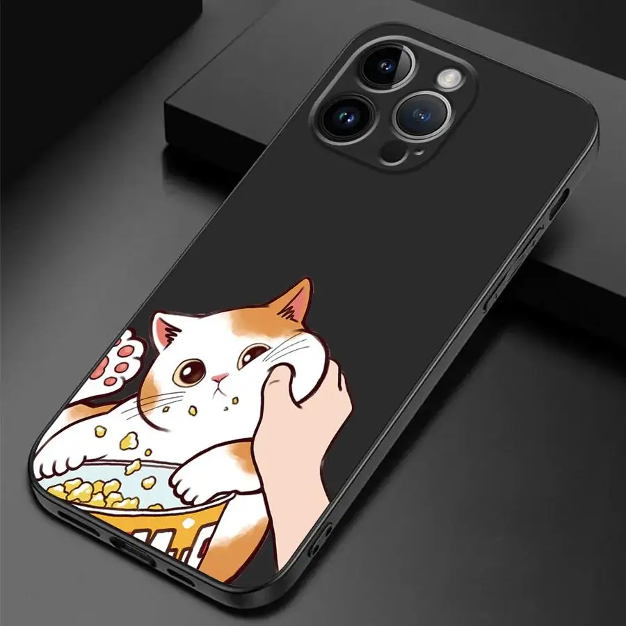 Cartoon Cute Cat Matte Black Soft Phone Case