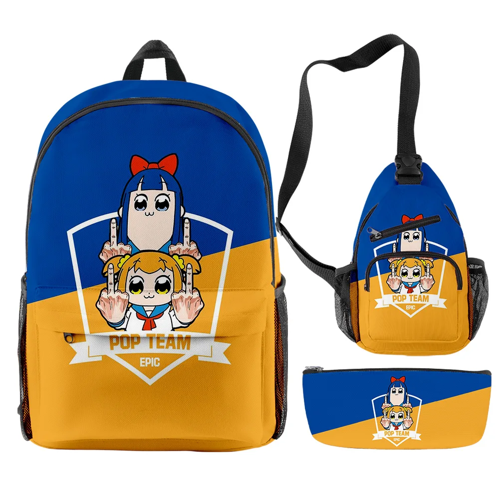 

Classic Pop Team Epic Popuko Pipimi 3D Print 3pcs/Set pupil School Bags Trendy Travel Laptop Backpack Chest Bag Pencil Case