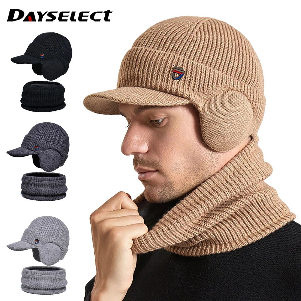 Winter Knitted Hat Scarf Set Pullover Ear Protection Outdoor Sports Bicycle Skiing Running Men Women