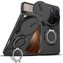 OPPO Shockproof Hybrid Magnetic Stand Back Case with Slide Lens Armor Protective Cover - Find X9 Ultra (Black)