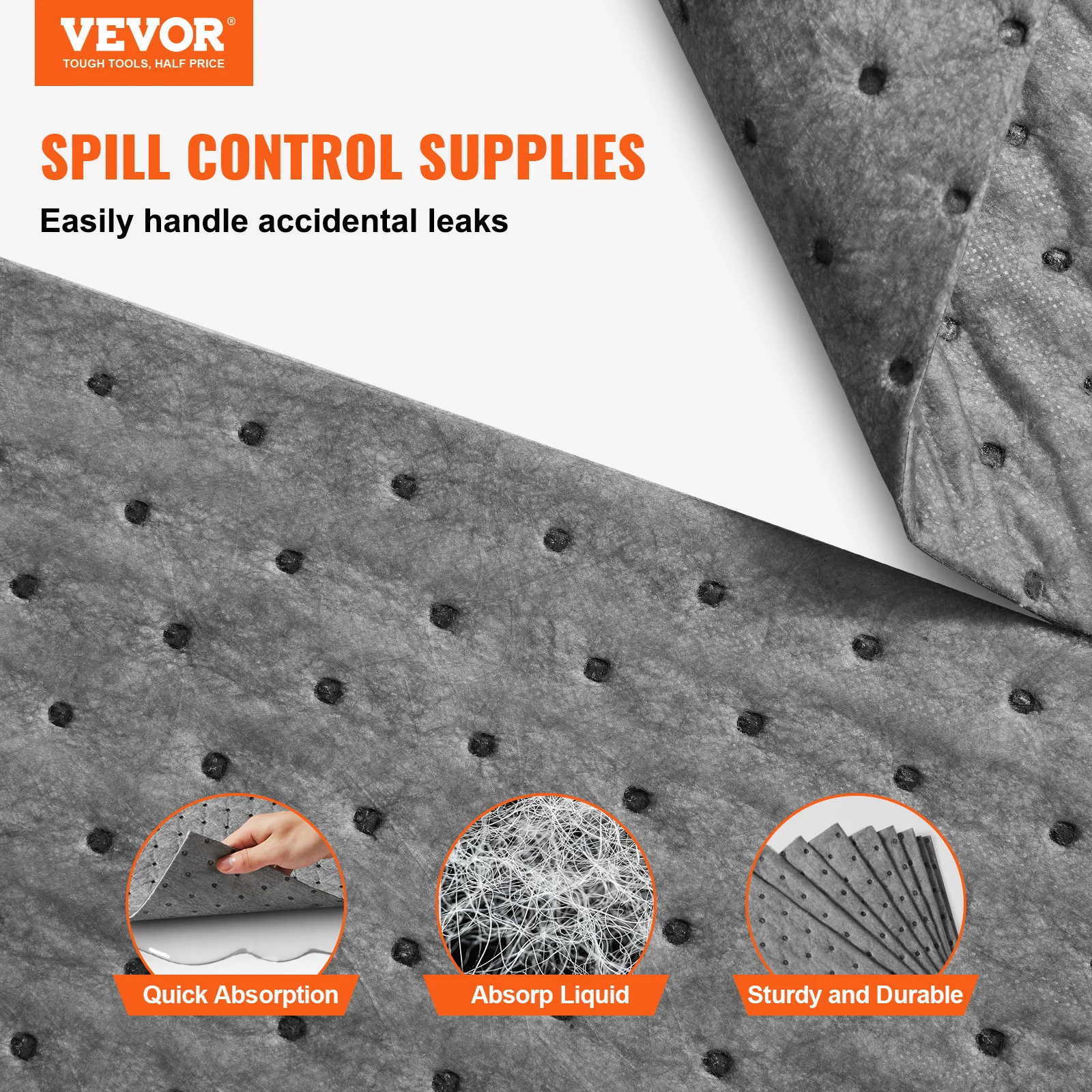 VEVOR Spill Absorbent Pads Universal Absorbing Mat Absorbs up 12 Gal Polypropylene Absorbent Pad for Oil Water and Other Liquids 2