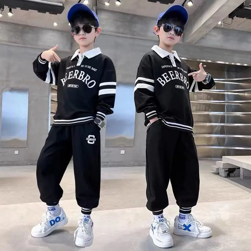 

4-14 Y Children Autumn Clothes Set Kids Boy Girls Letter Print Sweater Trousers Suit Long Sleeve T Shirts Pant Tracksuit