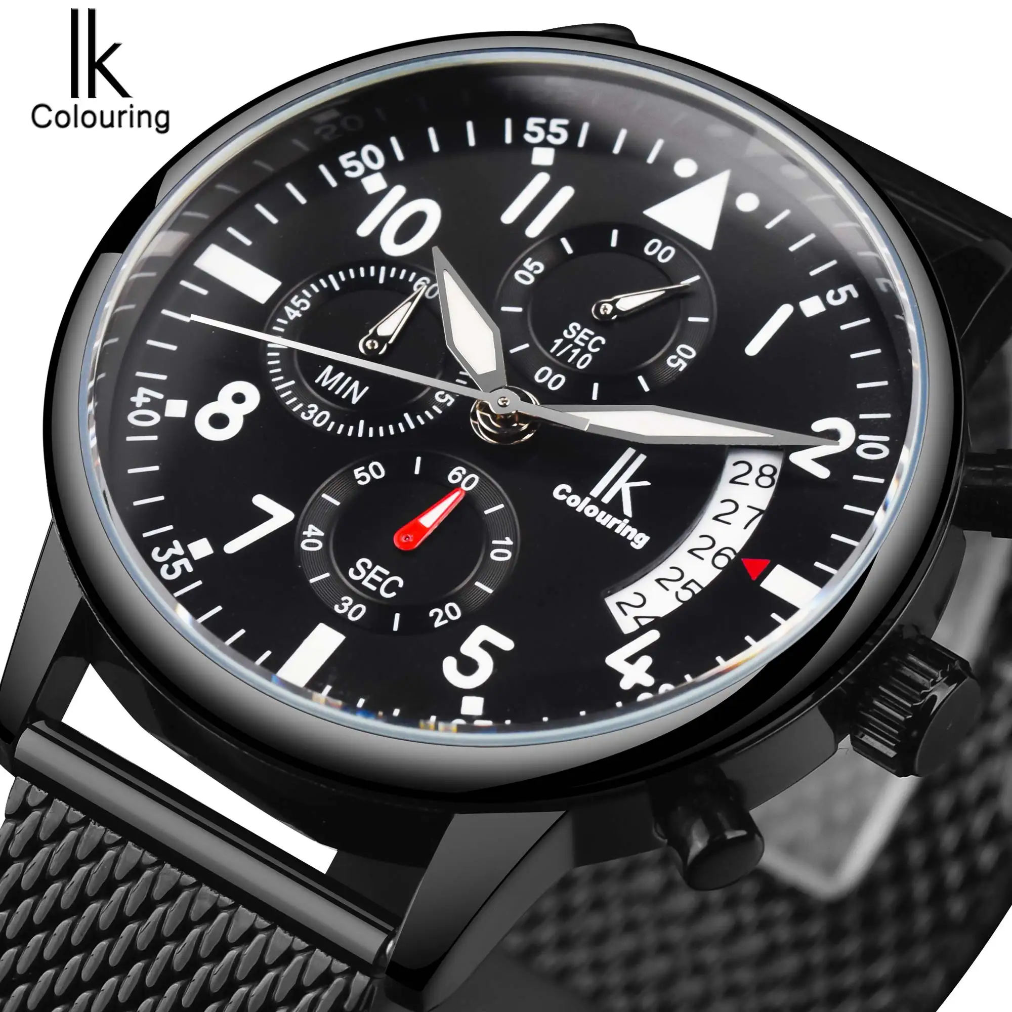 2022 IK Chronograph Black Steel Mesh Band Relogio Masculino Minimalist Design Waterproof Men Quartz Wrist Watch Top Brand Luxury ремешок deppa band mesh 42mm лавандовый 47148