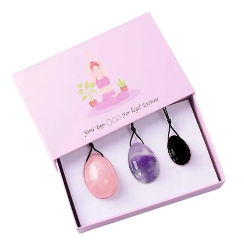 

Natural Rose Quartz Obsidian Amethyst Yoni Egg Drilled Jade Eggs Vaginal Tightening Muscle Kegel Women Exerciser Jade Massager