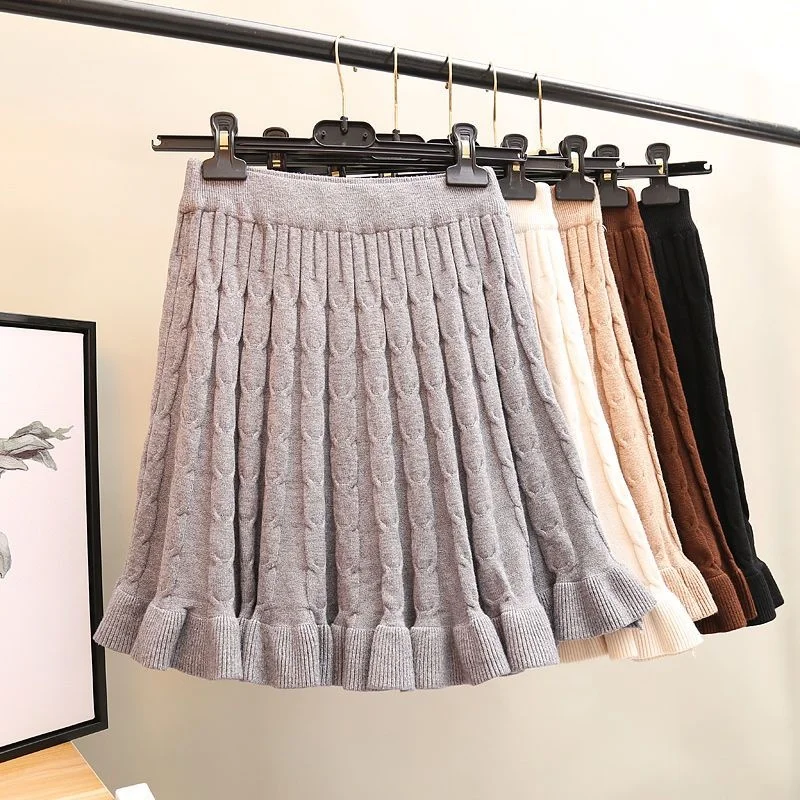 

Женская трикотажная юбка-трапеция, короткая трапециевидная юбка с высокой талией и широкой юбкой, 2023