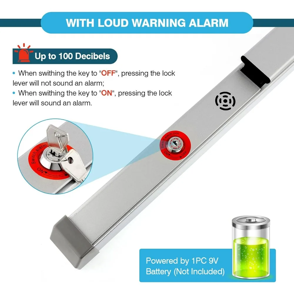 Heavy-Duty IRONWALLS Alarm Panic Bar with Exterior Lever and Automatic Door Closer, Adjustable Speed 1-6