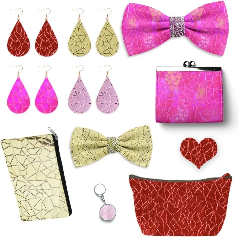 Mirror Embossed Metal Water Cube Copper PU Fabric Leather Sheets Faux Leather for Earrings Bows Handbag Sewing Crafts