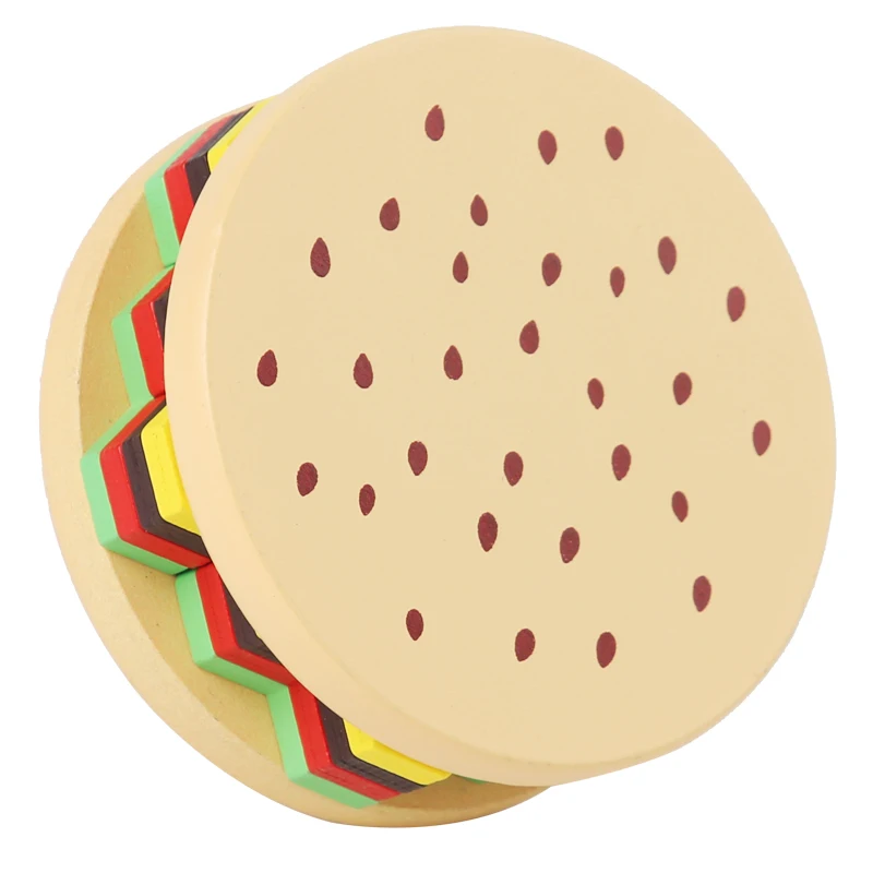 Burger Sorting Stacking Toys Children Montessori Wooden Toys Toddlers Preschool Educational Infant Hamburger Shape Pair Puzzle