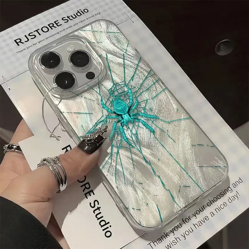 Cyan Blue Spider Silver Plated Matte Phone Case