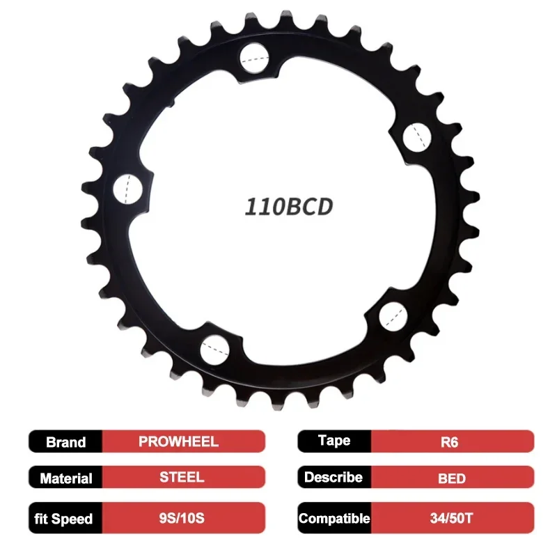 PROWHEEL 110BCD Chainring 5 Bolt 4 Bolt Mountain Bike Chainwheel 34T 50T Bicycle