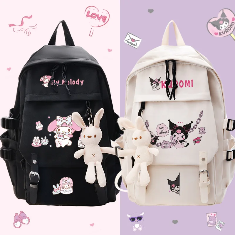 

Kawaii Sanrio Backpack Mymelody Kuromi Cartoon New Large Capacity Canvas Bag Mobile Phone Bag Backpack Storage Bag Schoolbag