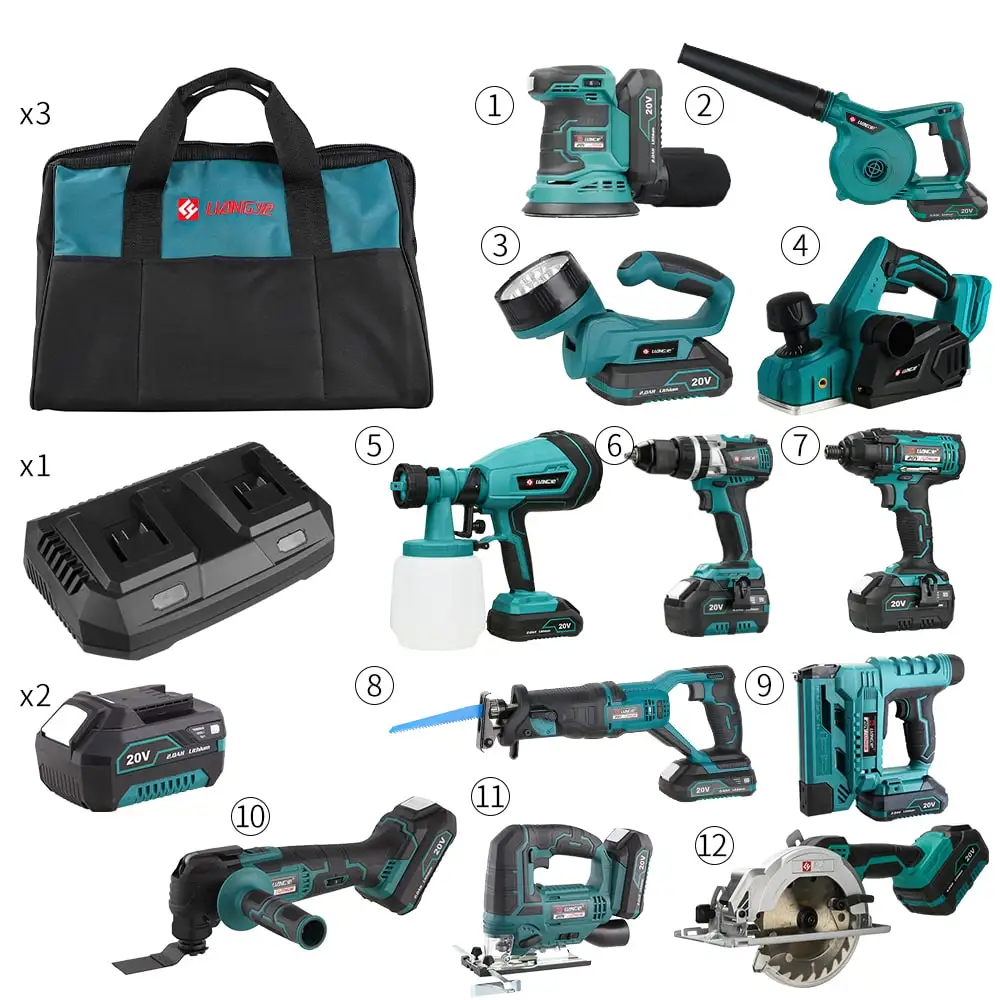Power tools combo kits 20v 2pcs 8pcs Lithium battery operated hand tool sets 3