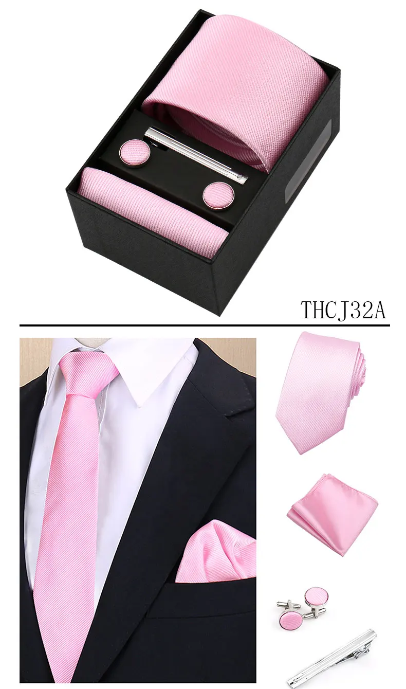 Männer Krawatte Set Einfarbig Einstecktuch Geschenk Box Set Hochzeit Luxus Designer Krawatte Für Männer Männlich Krawatte Clip Gravat Accessorise – Detail 30