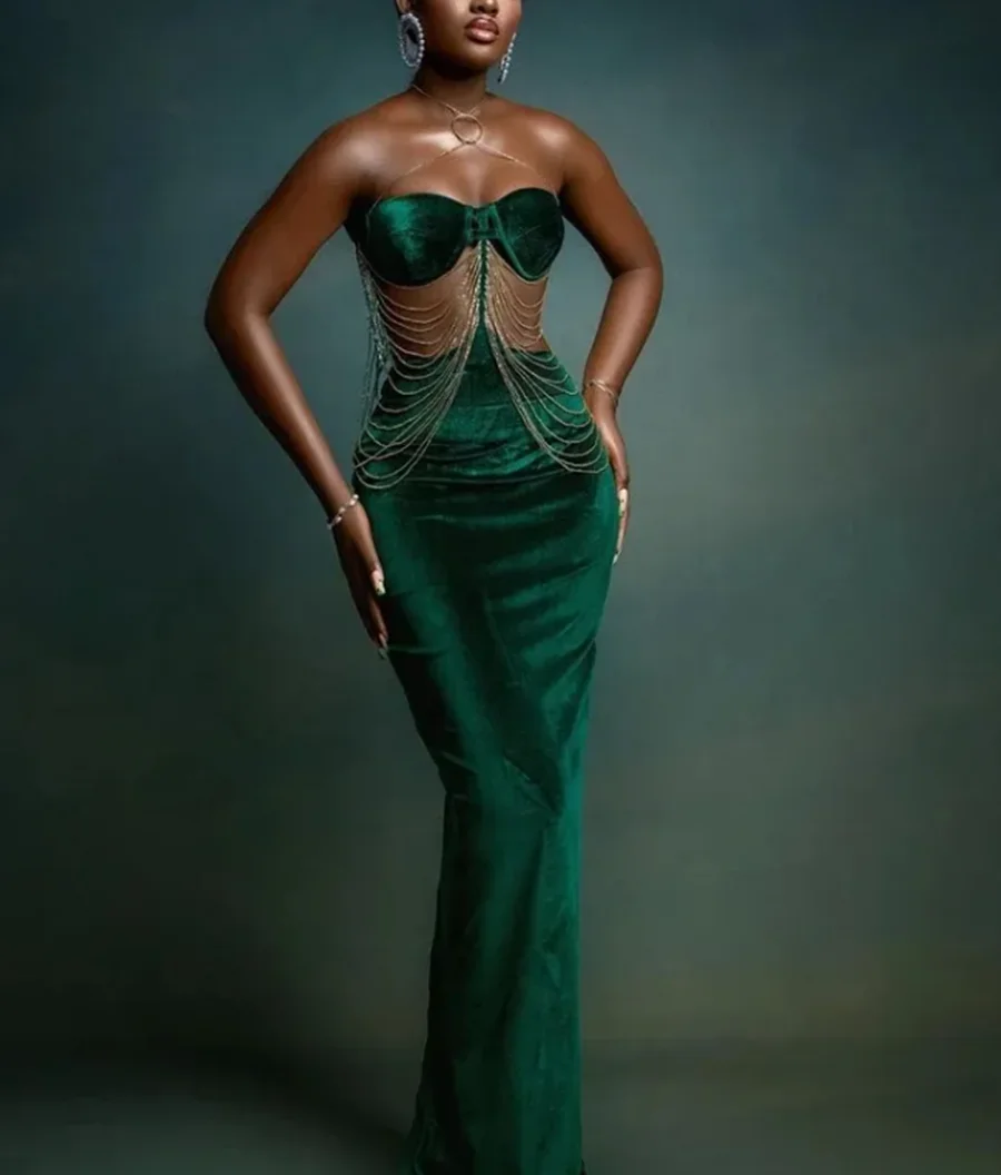 Robe de Soirée en Velours Vert Perlé pour Fille Africaine, Tenue de Bal de Forme Sirène, de Luxe, Sexy, pour ixd'Anniversaire, Gala, Éducatif