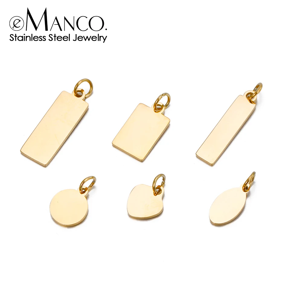 e-Manco Custom Logo Tags Stainless Steel Charms for Necklace Bracelets 6 Sizes to Choose